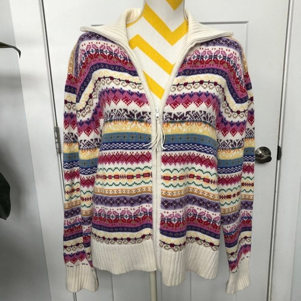 Tiara International Striped Cardigan Sweater Zip Front Women XL Tassel Pull READ